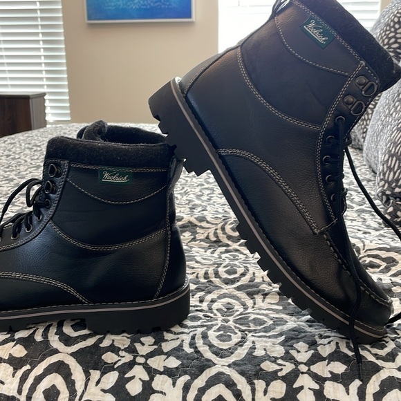 Men’s Size 13 Woolrich Black Mid-calf Leather Boots w/White Topstitching - Picture 3 of 12